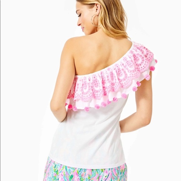 NWT Lilly Pulitzer One Shoulder Embroidered Idara Resort Top XXS - Picture 4 of 14